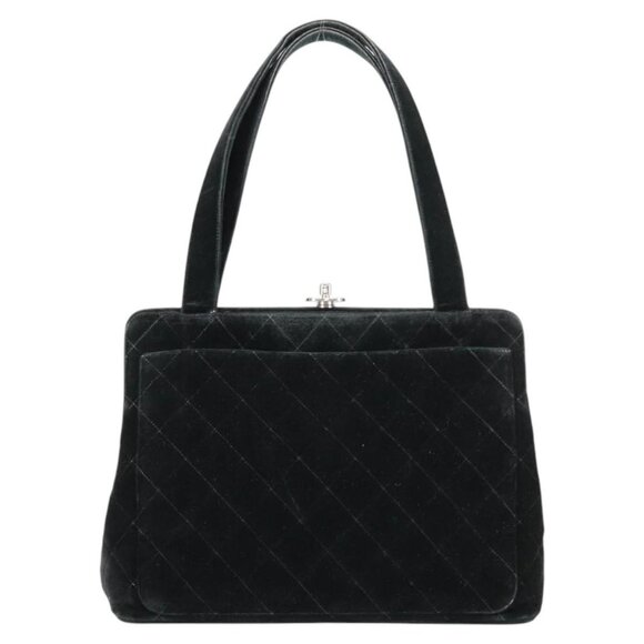 CHANEL Matelasse Hand Bag Suede Black Silver CC Auth - Picture 1 of 15